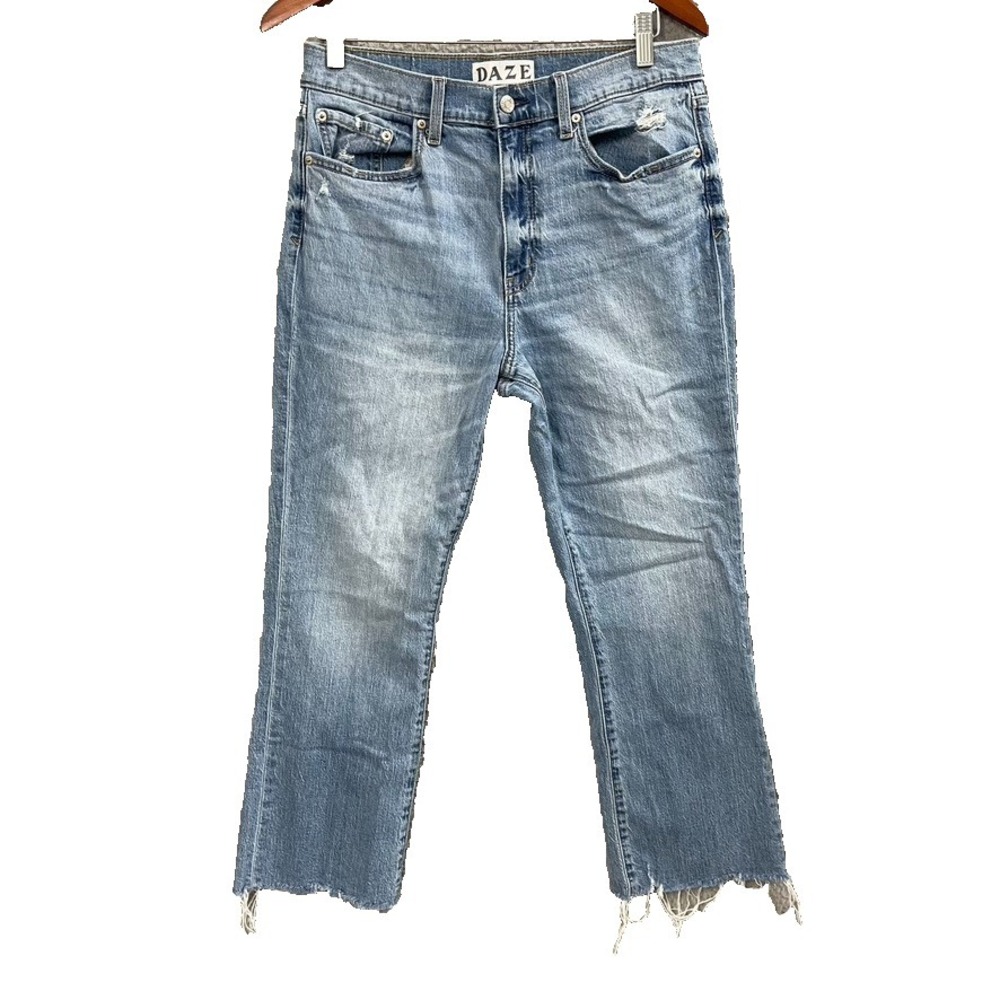 Daze Straight Leg Jeans Womens 30 10 Blue Denim Distress‎ High Rise Crop Organic